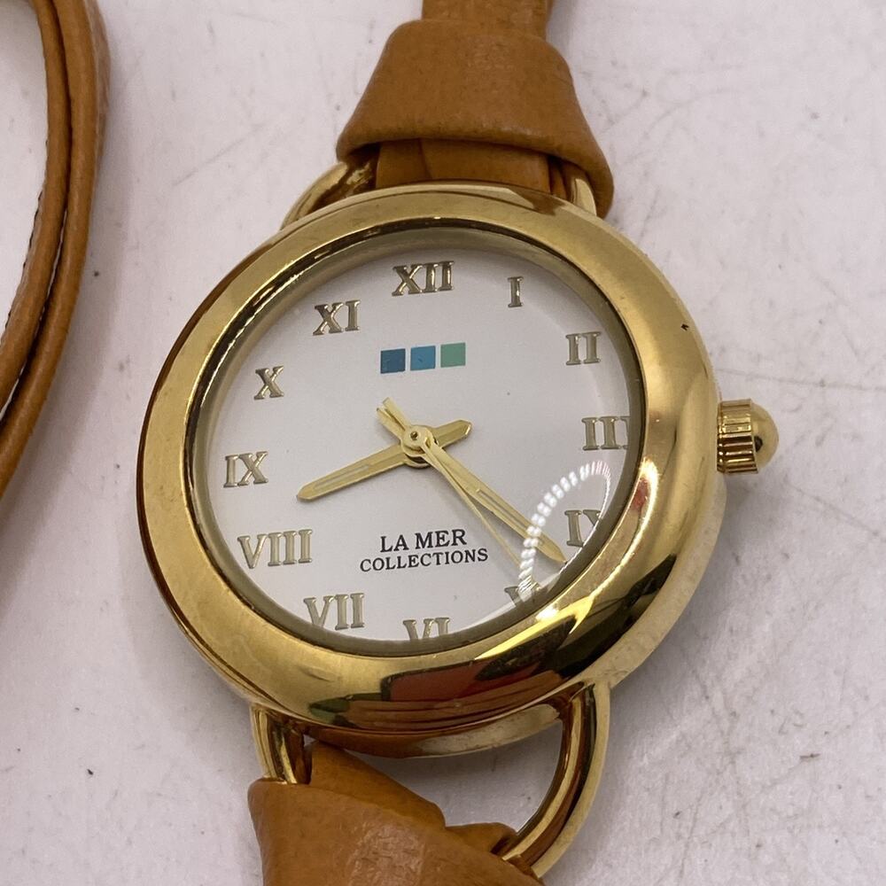 La Mer Collections Gold Brown Wrist Wrap Watch New Battery